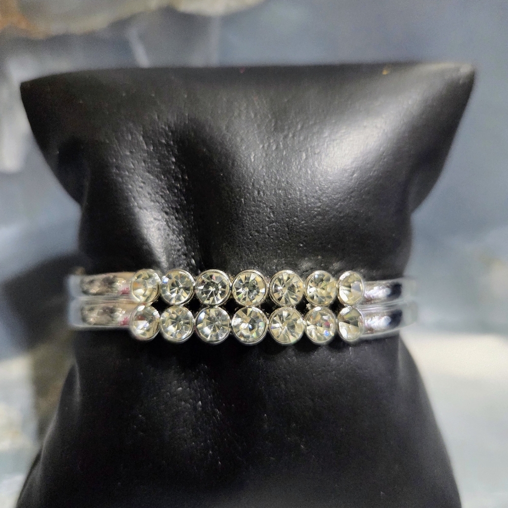 paparazzi Silver-Tone Double Band Bracelet with Clear Crystals